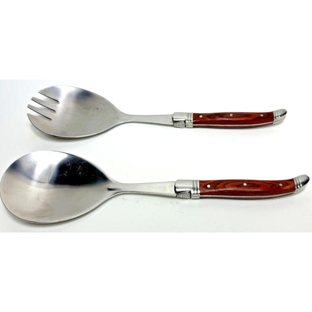Vtg Laguiole Jean Dubost Server Set Spoon Fork Salad Red Wood Handles